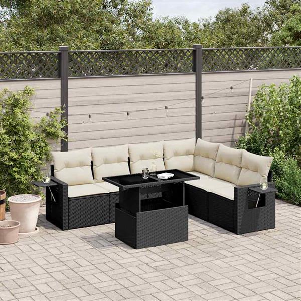 Grote foto vidaxl 7 delige loungeset met kussens poly rattan zwart tuin en terras tuinmeubelen