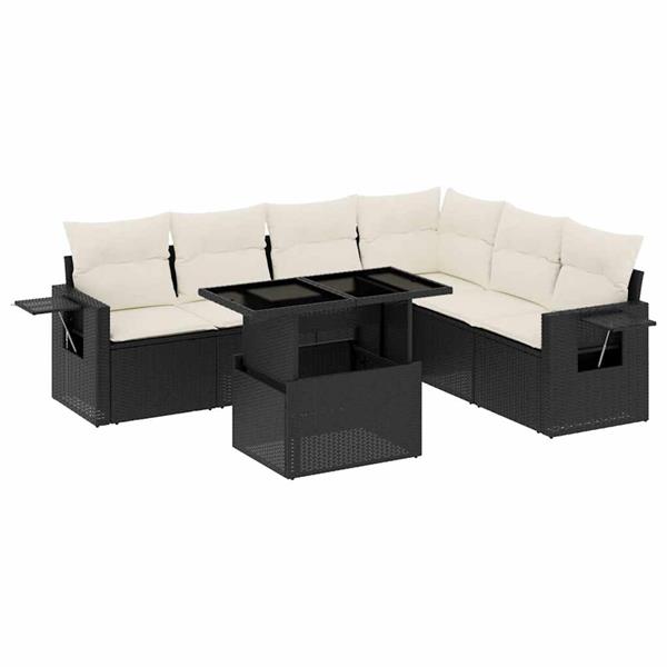Grote foto vidaxl 7 delige loungeset met kussens poly rattan zwart tuin en terras tuinmeubelen