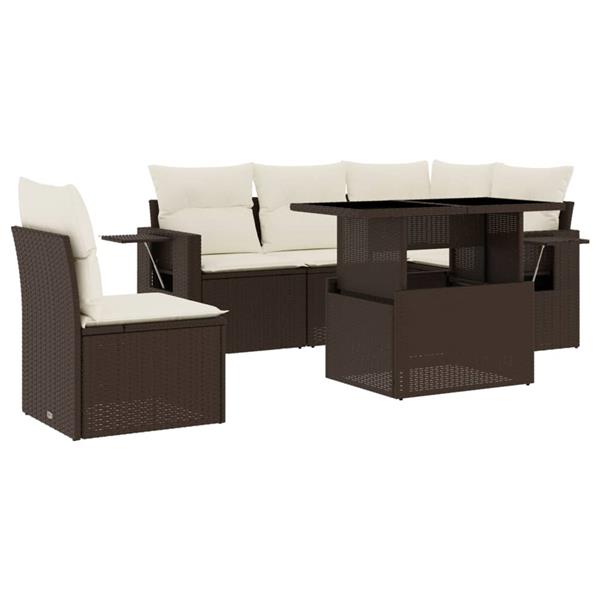 Grote foto vidaxl 6 delige loungeset met kussens poly rattan bruin tuin en terras tuinmeubelen