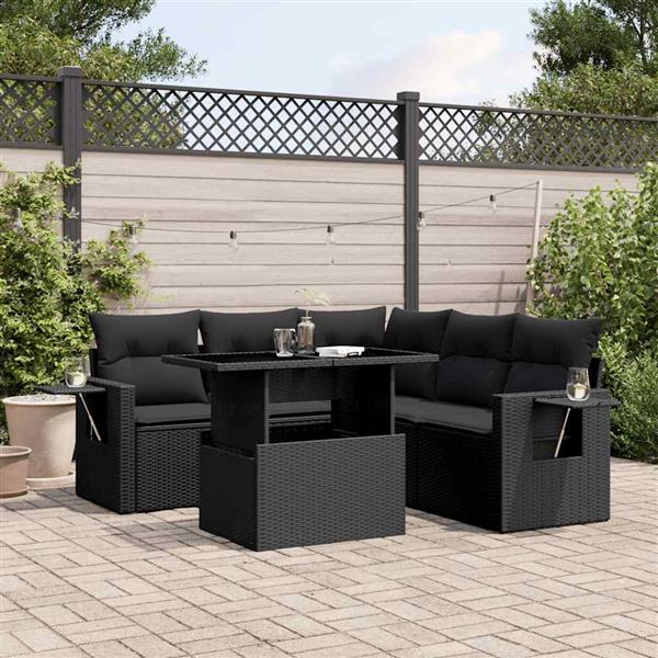Grote foto vidaxl 6 delige loungeset met kussens poly rattan zwart tuin en terras tuinmeubelen