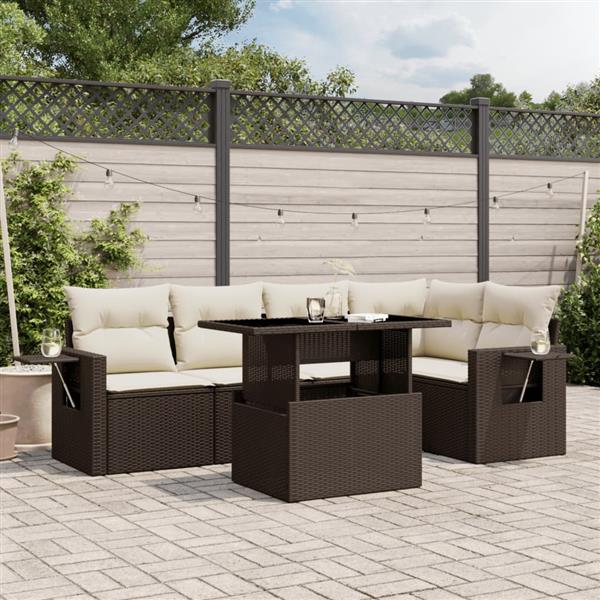 Grote foto vidaxl 6 delige loungeset met kussens poly rattan bruin tuin en terras tuinmeubelen