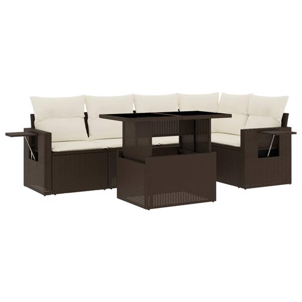 Grote foto vidaxl 6 delige loungeset met kussens poly rattan bruin tuin en terras tuinmeubelen