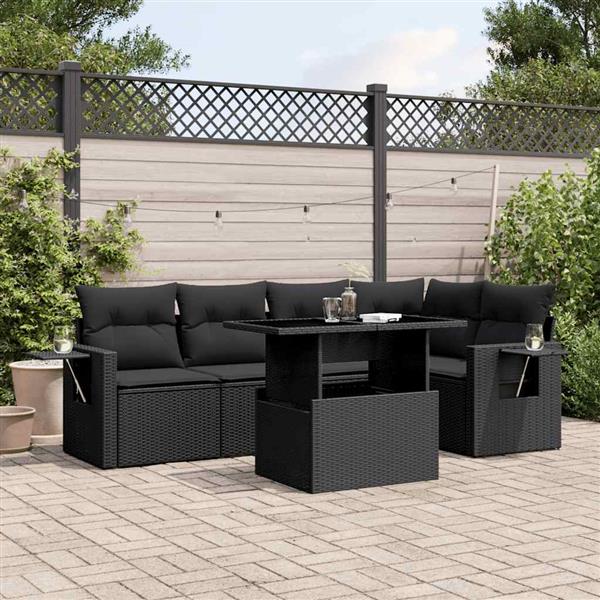 Grote foto vidaxl 6 delige loungeset met kussens poly rattan zwart tuin en terras tuinmeubelen