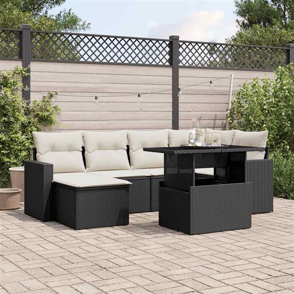 Grote foto vidaxl 7 delige loungeset met kussens poly rattan zwart tuin en terras tuinmeubelen