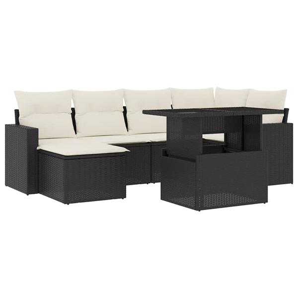 Grote foto vidaxl 7 delige loungeset met kussens poly rattan zwart tuin en terras tuinmeubelen
