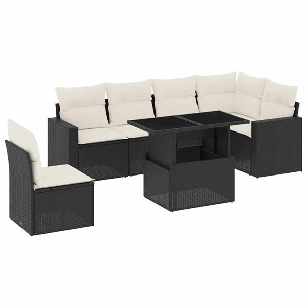 Grote foto vidaxl 7 delige loungeset met kussens poly rattan zwart tuin en terras tuinmeubelen