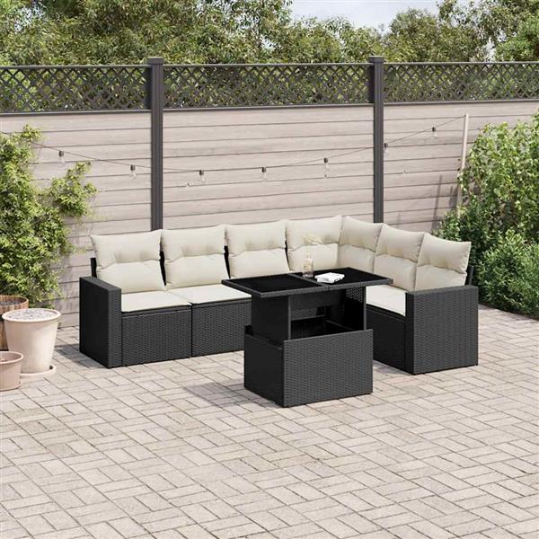 Grote foto vidaxl 7 delige loungeset met kussens poly rattan zwart tuin en terras tuinmeubelen