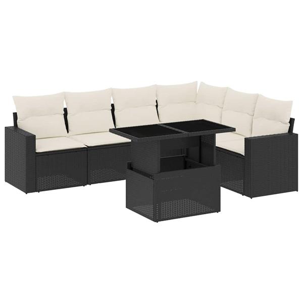 Grote foto vidaxl 7 delige loungeset met kussens poly rattan zwart tuin en terras tuinmeubelen