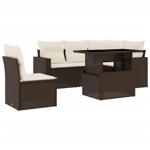 Grote foto vidaxl 6 delige loungeset met kussens poly rattan bruin tuin en terras tuinmeubelen