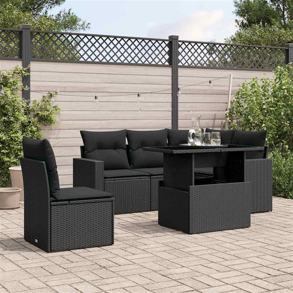 Grote foto vidaxl 6 delige loungeset met kussens poly rattan zwart tuin en terras tuinmeubelen