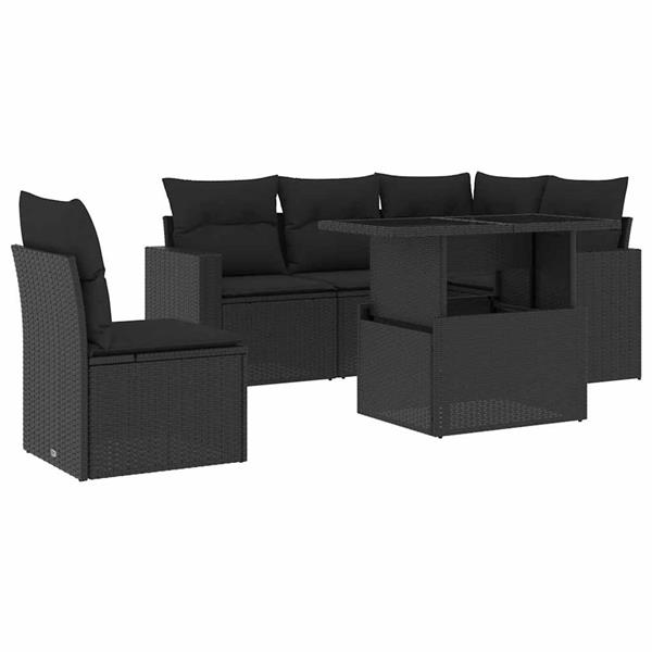 Grote foto vidaxl 6 delige loungeset met kussens poly rattan zwart tuin en terras tuinmeubelen