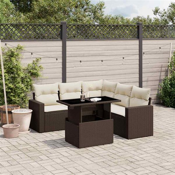 Grote foto vidaxl 6 delige loungeset met kussens poly rattan bruin tuin en terras tuinmeubelen