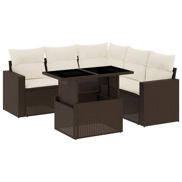 Grote foto vidaxl 6 delige loungeset met kussens poly rattan bruin tuin en terras tuinmeubelen