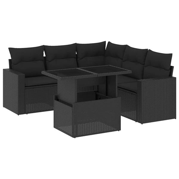 Grote foto vidaxl 6 delige loungeset met kussens poly rattan zwart tuin en terras tuinmeubelen