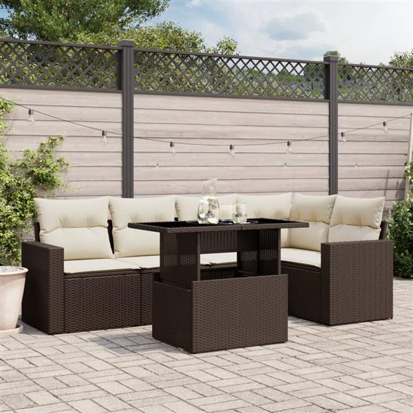 Grote foto vidaxl 6 delige loungeset met kussens poly rattan bruin tuin en terras tuinmeubelen
