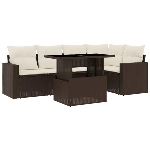 Grote foto vidaxl 6 delige loungeset met kussens poly rattan bruin tuin en terras tuinmeubelen