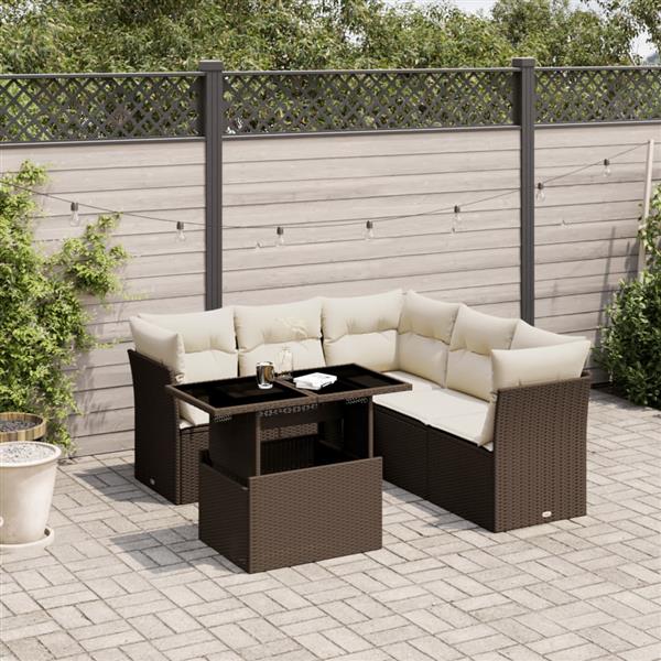 Grote foto vidaxl 6 delige loungeset met kussens poly rattan bruin tuin en terras tuinmeubelen