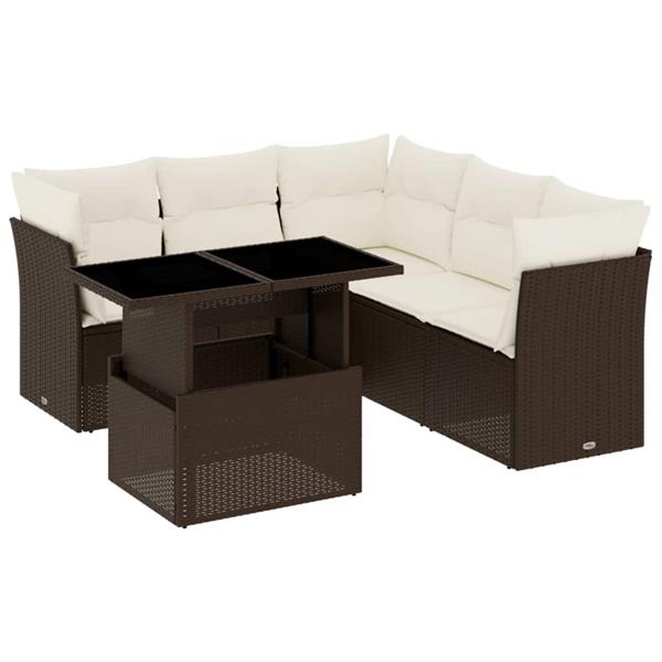 Grote foto vidaxl 6 delige loungeset met kussens poly rattan bruin tuin en terras tuinmeubelen
