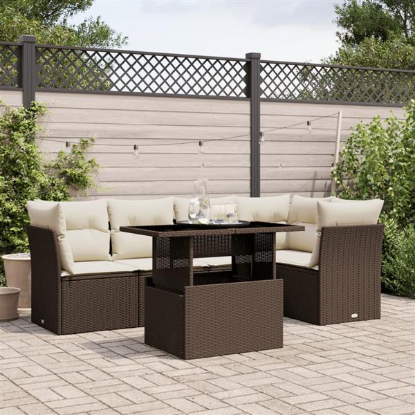 Grote foto vidaxl 6 delige loungeset met kussens poly rattan bruin tuin en terras tuinmeubelen