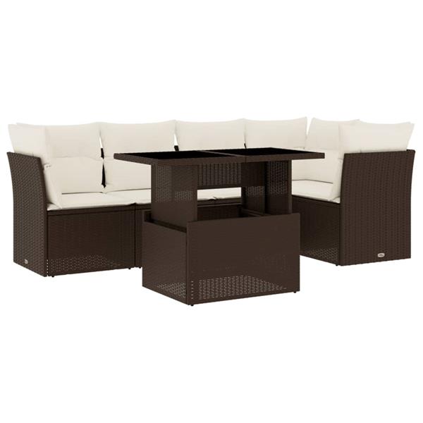 Grote foto vidaxl 6 delige loungeset met kussens poly rattan bruin tuin en terras tuinmeubelen