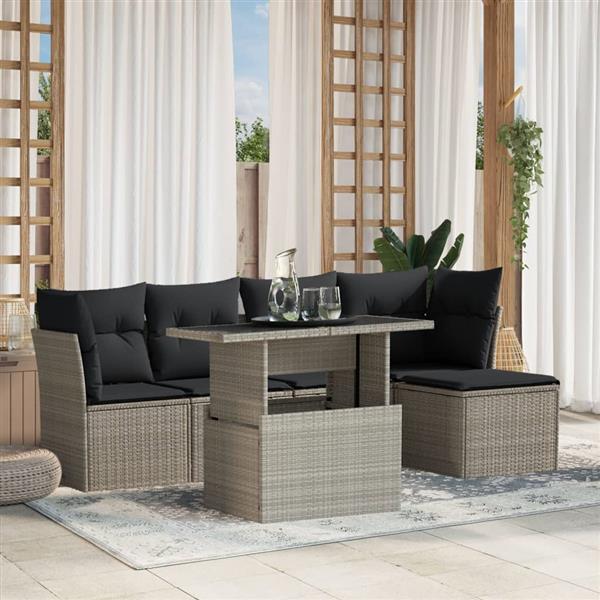 Grote foto vidaxl 6 delige loungeset met kussens poly rattan lichtgrijs tuin en terras tuinmeubelen