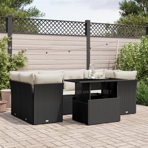 Grote foto vidaxl 7 delige loungeset met kussens poly rattan zwart tuin en terras tuinmeubelen