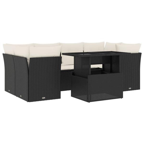 Grote foto vidaxl 7 delige loungeset met kussens poly rattan zwart tuin en terras tuinmeubelen