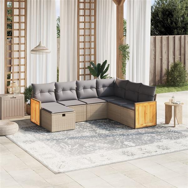 Grote foto vidaxl 7 delige loungeset met kussens poly rattan gemengd beige tuin en terras tuinmeubelen