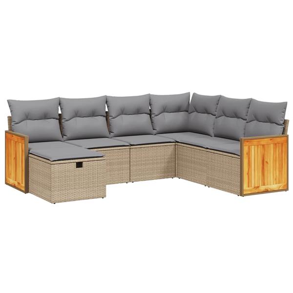Grote foto vidaxl 7 delige loungeset met kussens poly rattan gemengd beige tuin en terras tuinmeubelen