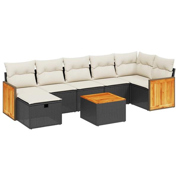 Grote foto vidaxl 8 delige loungeset met kussens poly rattan zwart tuin en terras tuinmeubelen