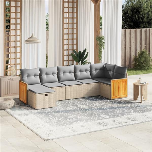 Grote foto vidaxl 7 delige loungeset met kussens poly rattan gemengd beige tuin en terras tuinmeubelen
