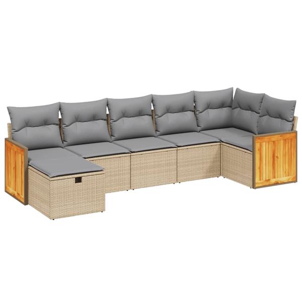 Grote foto vidaxl 7 delige loungeset met kussens poly rattan gemengd beige tuin en terras tuinmeubelen