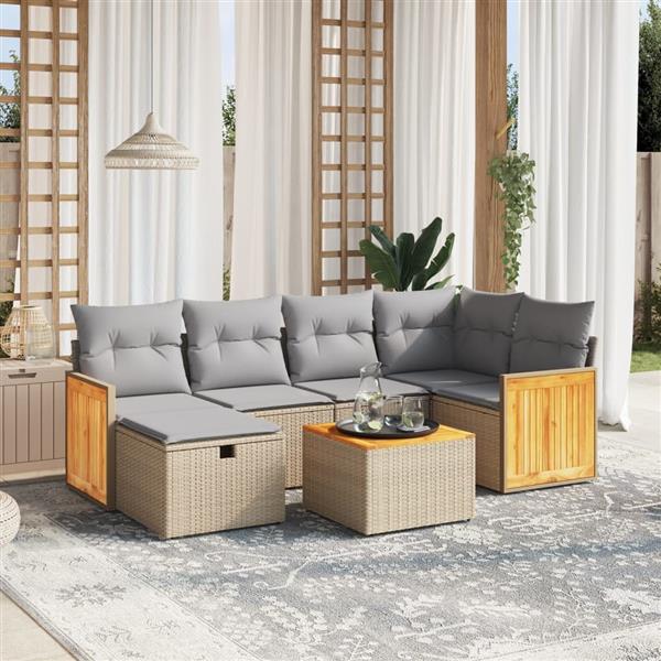 Grote foto vidaxl 7 delige loungeset met kussens poly rattan gemengd beige tuin en terras tuinmeubelen