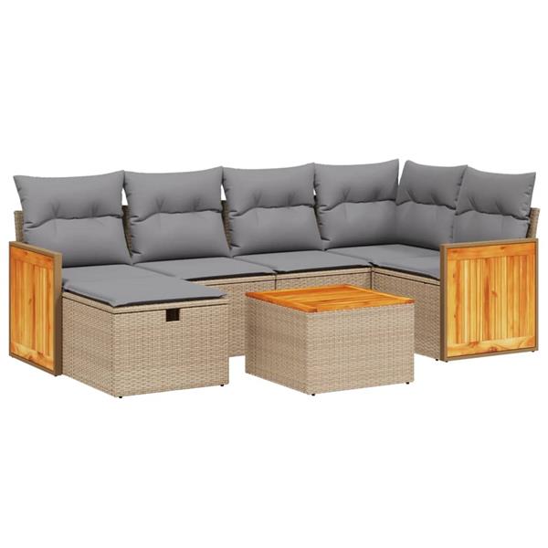 Grote foto vidaxl 7 delige loungeset met kussens poly rattan gemengd beige tuin en terras tuinmeubelen
