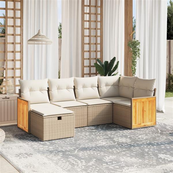 Grote foto vidaxl 6 delige loungeset met kussens poly rattan beige tuin en terras tuinmeubelen
