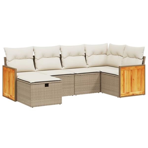 Grote foto vidaxl 6 delige loungeset met kussens poly rattan beige tuin en terras tuinmeubelen