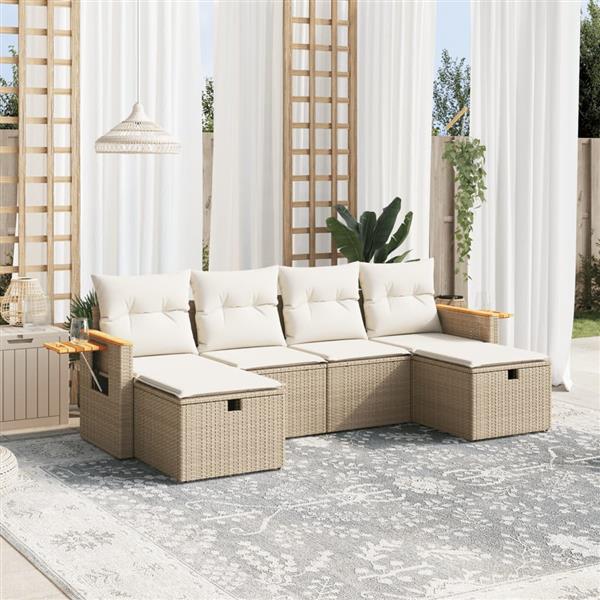 Grote foto vidaxl 6 delige loungeset met kussens poly rattan beige tuin en terras tuinmeubelen