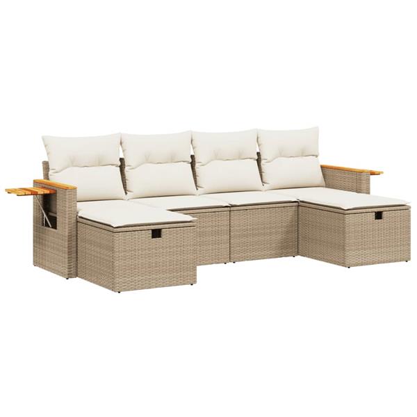 Grote foto vidaxl 6 delige loungeset met kussens poly rattan beige tuin en terras tuinmeubelen