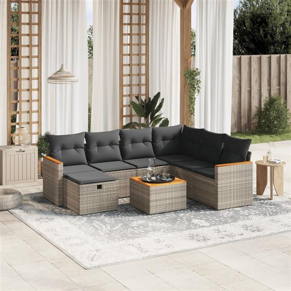 Grote foto vidaxl 8 delige loungeset met kussens poly rattan grijs tuin en terras tuinmeubelen