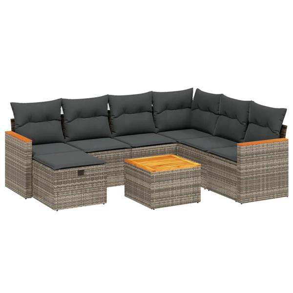 Grote foto vidaxl 8 delige loungeset met kussens poly rattan grijs tuin en terras tuinmeubelen