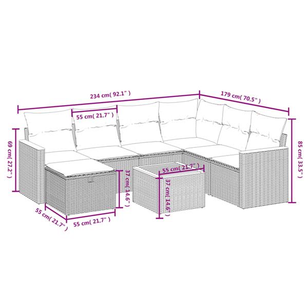 Grote foto vidaxl 8 delige loungeset met kussens poly rattan grijs tuin en terras tuinmeubelen