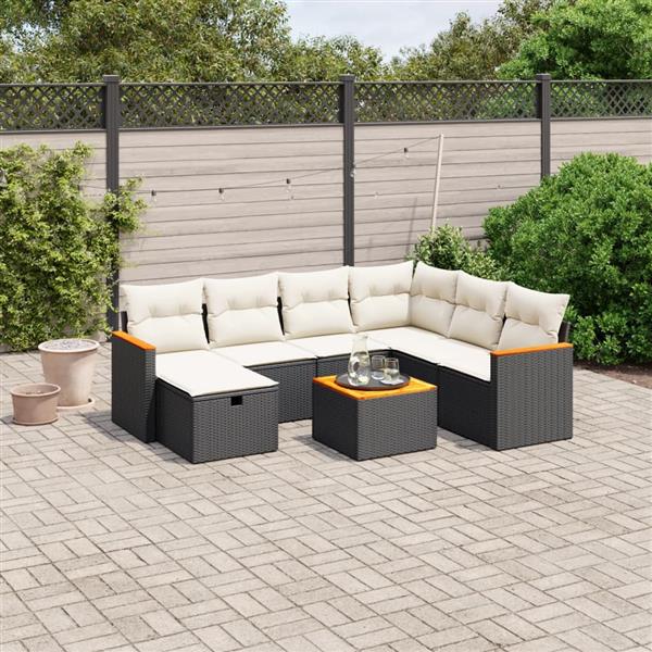 Grote foto vidaxl 8 delige loungeset met kussens poly rattan zwart tuin en terras tuinmeubelen