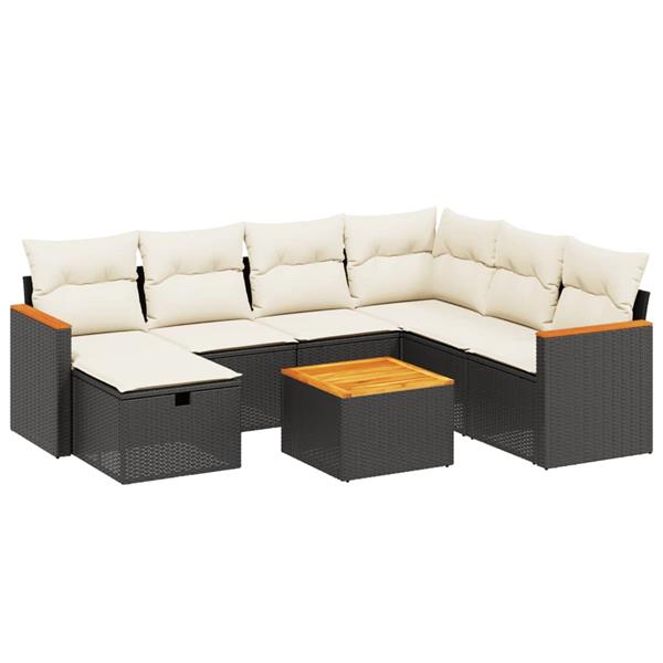 Grote foto vidaxl 8 delige loungeset met kussens poly rattan zwart tuin en terras tuinmeubelen