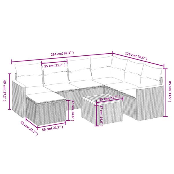 Grote foto vidaxl 8 delige loungeset met kussens poly rattan zwart tuin en terras tuinmeubelen