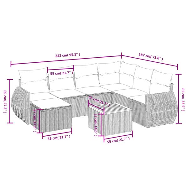 Grote foto vidaxl 8 delige loungeset met kussens poly rattan zwart tuin en terras tuinmeubelen