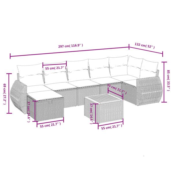 Grote foto vidaxl 8 delige loungeset met kussens poly rattan zwart tuin en terras tuinmeubelen