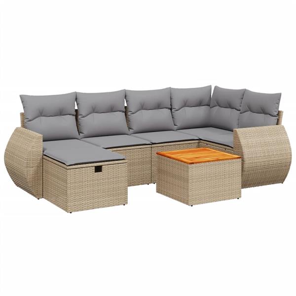 Grote foto vidaxl 7 delige loungeset met kussens poly rattan gemengd beige tuin en terras tuinmeubelen