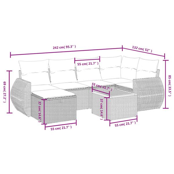 Grote foto vidaxl 7 delige loungeset met kussens poly rattan gemengd beige tuin en terras tuinmeubelen