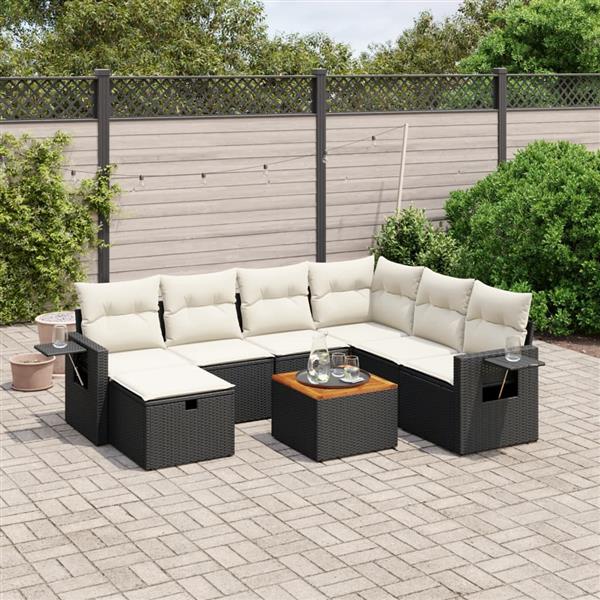 Grote foto vidaxl 8 delige loungeset met kussens poly rattan zwart tuin en terras tuinmeubelen