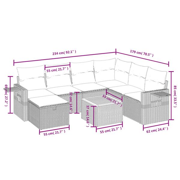 Grote foto vidaxl 8 delige loungeset met kussens poly rattan zwart tuin en terras tuinmeubelen